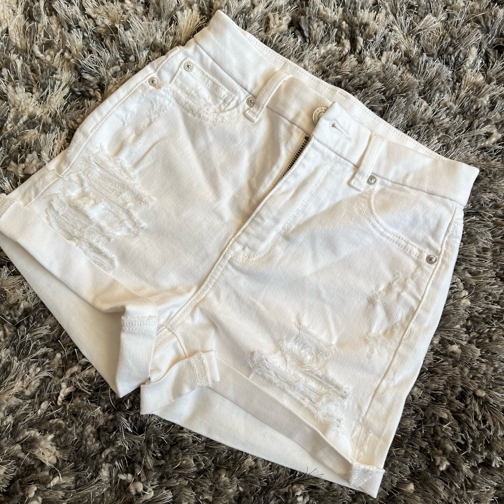 womens ripped white american eagle jean shorts